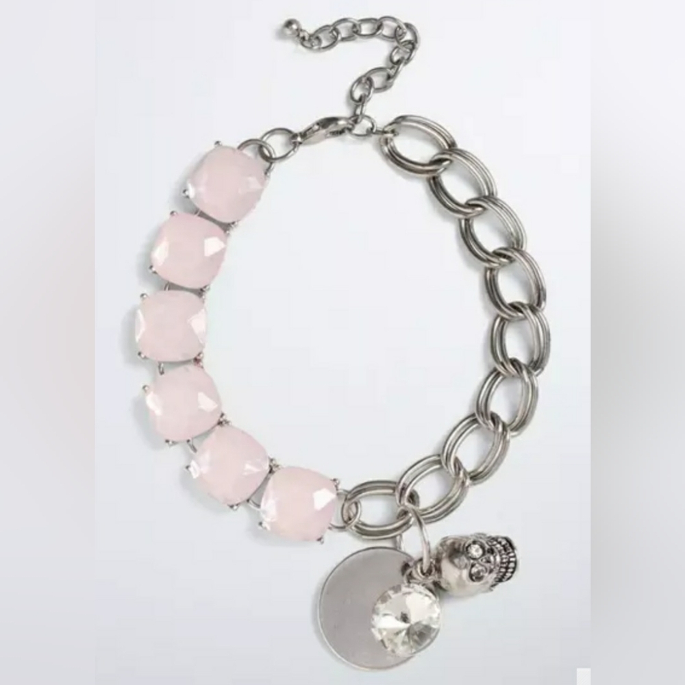 Torrid Silver Gemstone Skull Charm Bracelet OS